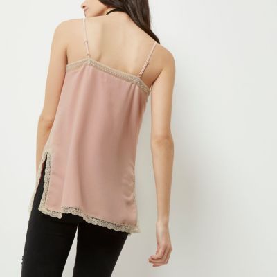 Pink lace detail cami top